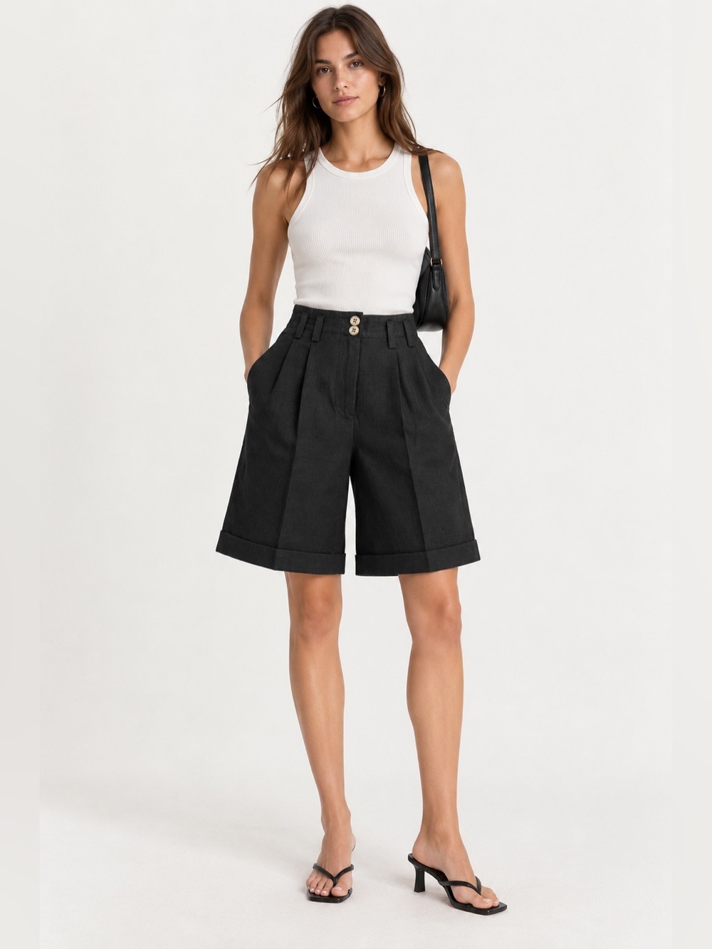 Vintage 80s 90s Charter Club Black Linen Bermuda Shorts Sz 2